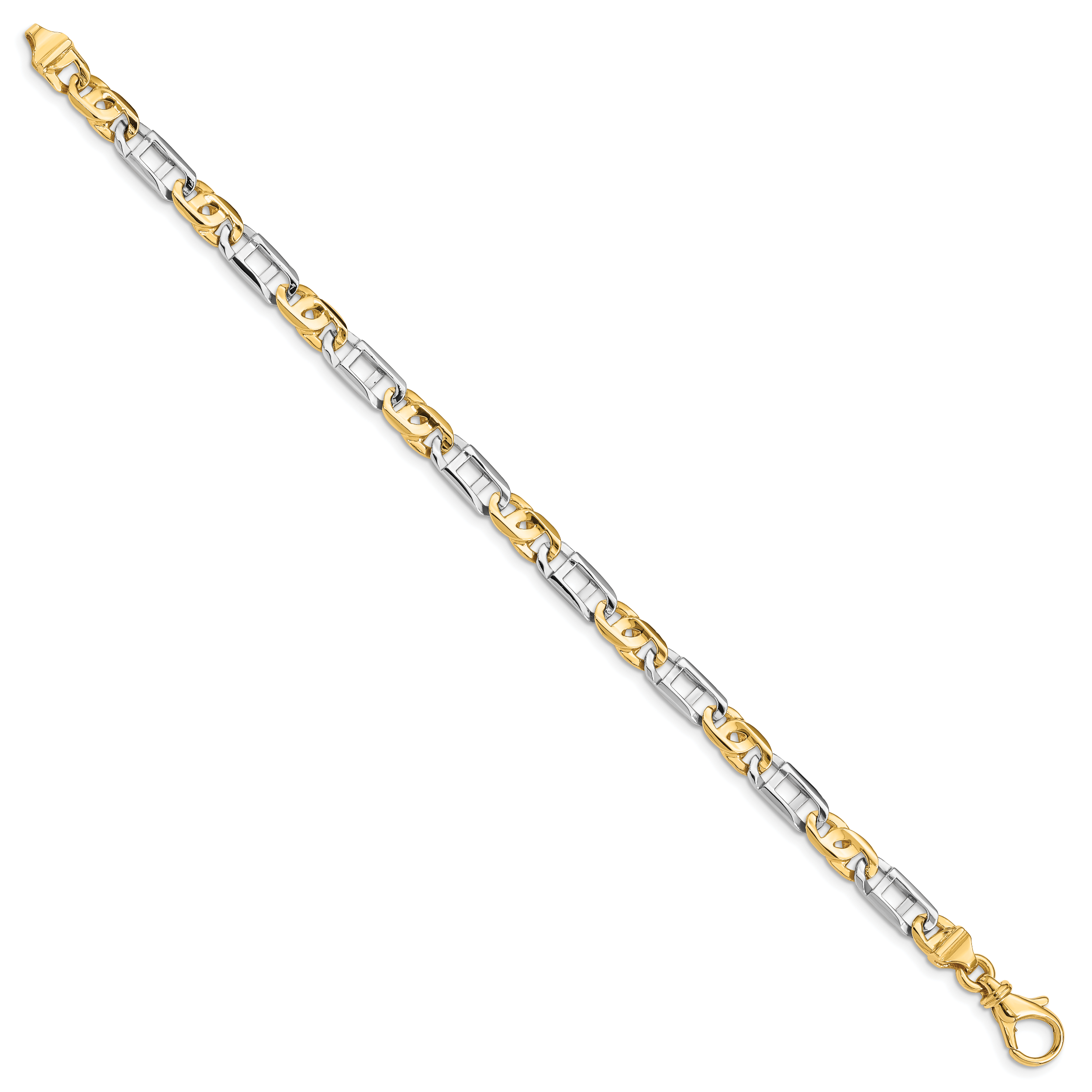 14K Two-tone 18 inch 5.5mm Hand Polished Fancy Link with Fancy Lobster Clasp Chain LK522