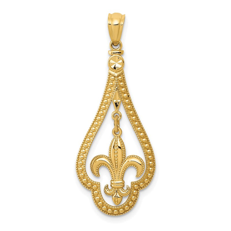 14k Diamond-cut Polished Fleur de Lis Dangle Pendant K5940