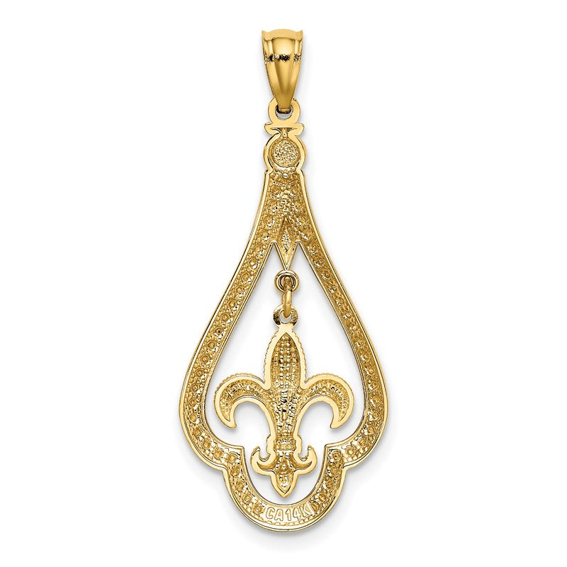 14k Diamond-cut Polished Fleur de Lis Dangle Pendant K5940