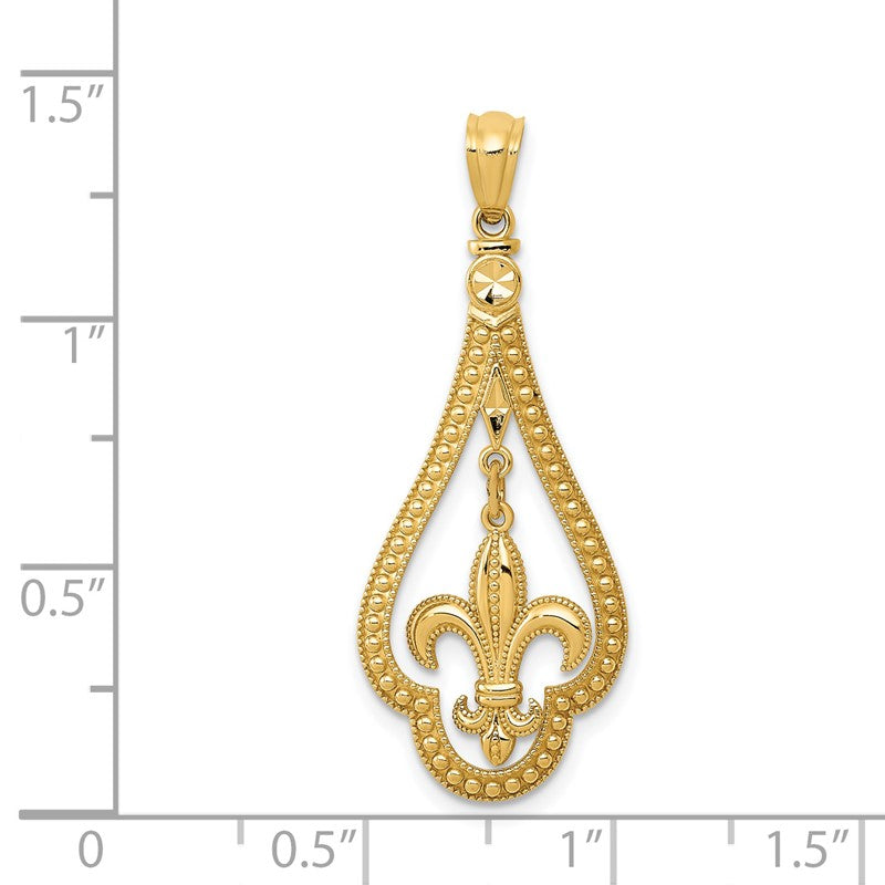 14k Diamond-cut Polished Fleur de Lis Dangle Pendant K5940