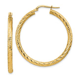 14k 3x37mm Polished Diamond-cut Round Tube Hoop Earrings TF1343