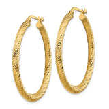 14k 3x37mm Polished Diamond-cut Round Tube Hoop Earrings TF1343