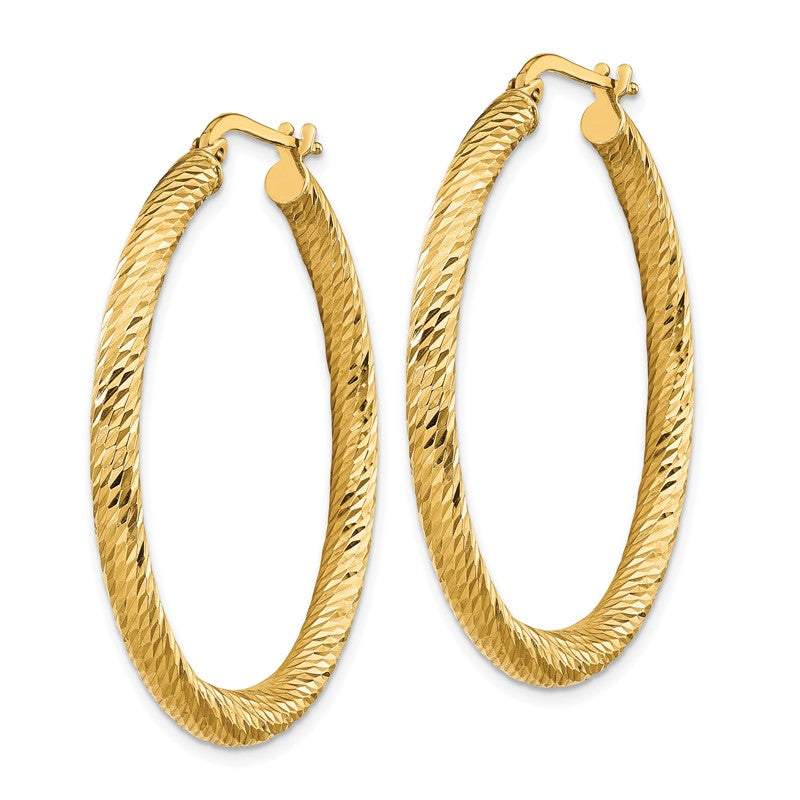 14k 3x37mm Polished Diamond-cut Round Tube Hoop Earrings TF1343