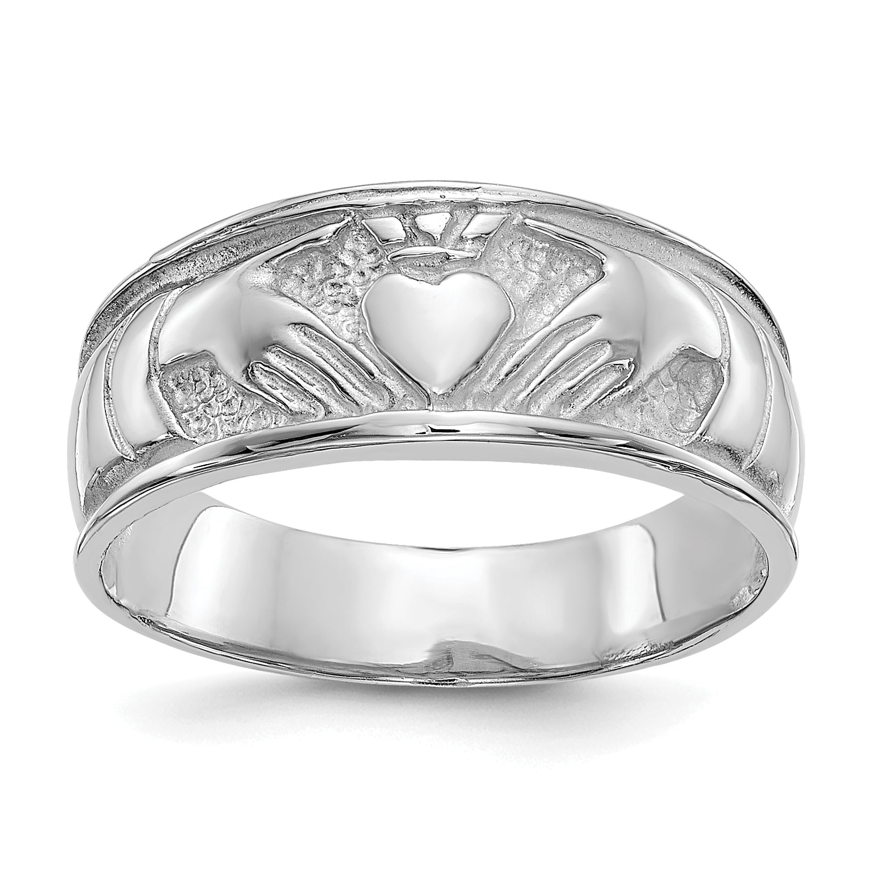 14k White Gold Ladies Polished Claddagh Band D3114