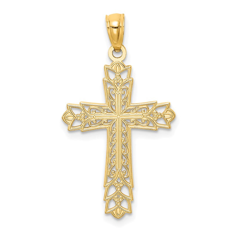 14k Polished Filigree Reversible Cross Pendant K5504