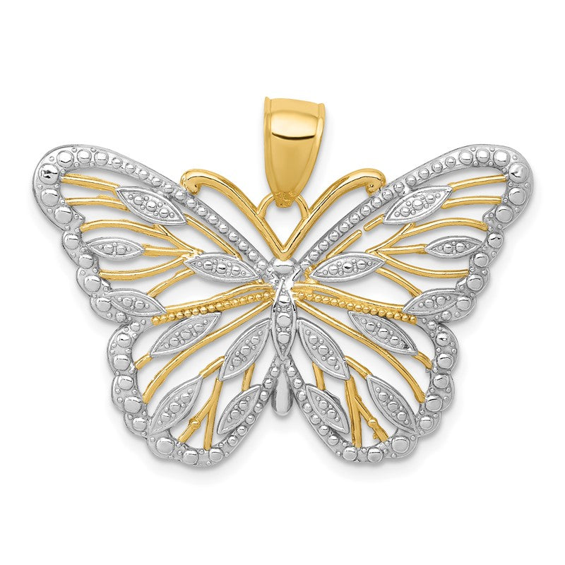 14k and White Rhodium Filigree Butterfly Pendant K4834