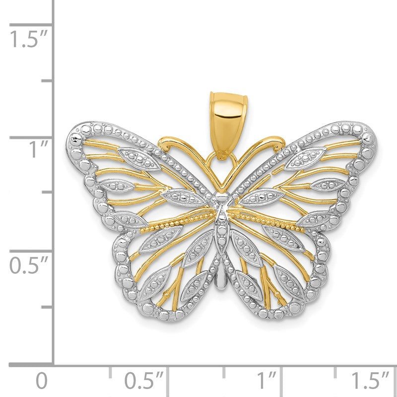 14k and White Rhodium Filigree Butterfly Pendant K4834