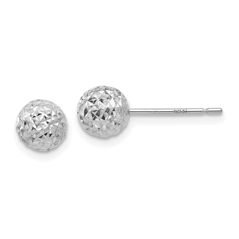 14K White Gold 6mm Diamond-cut Puffed Ball Post Earrings TL908