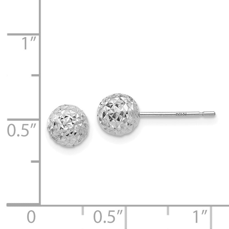 14K White Gold 6mm Diamond-cut Puffed Ball Post Earrings TL908