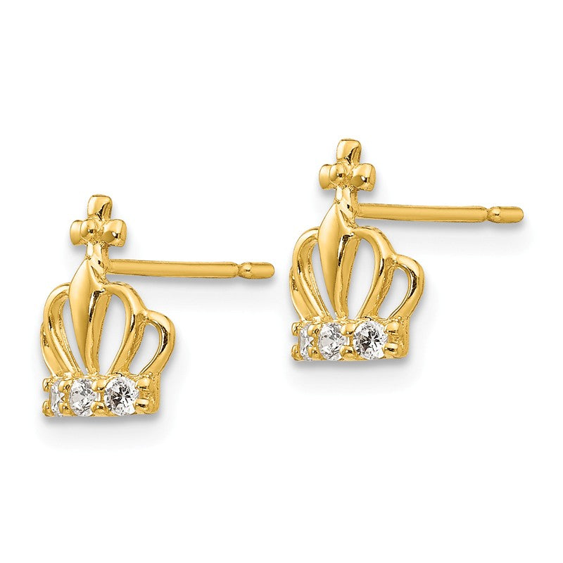 14k Madi K CZ Crown Childrens Post Earrings GK819
