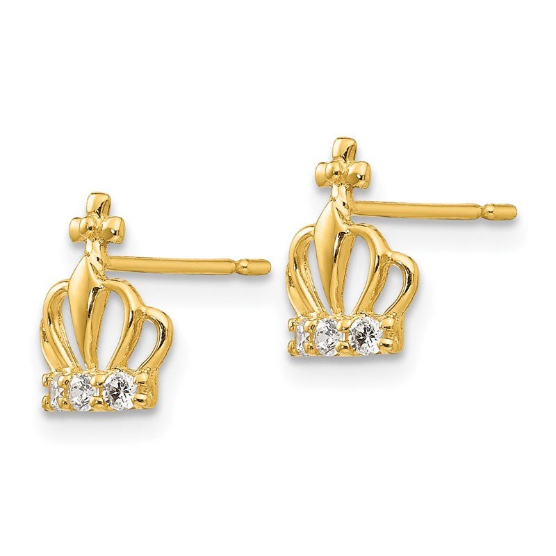 14k Madi K CZ Crown Childrens Post Earrings GK819