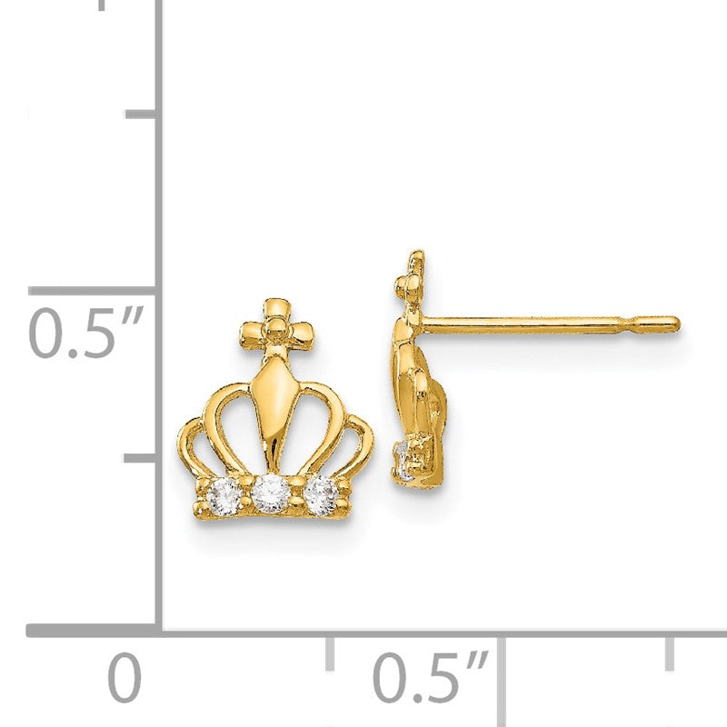 14k Madi K CZ Crown Childrens Post Earrings GK819