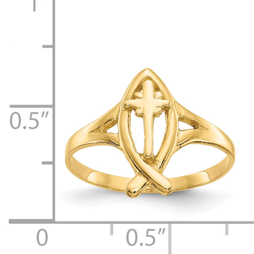 14k Ichthus with Cross Ring K3947