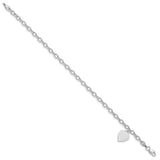 14k White Gold Engravable 14x10mm Solid Dangle Heart Charm and Hollow Chain 7.5 inch Bracelet SF1823
