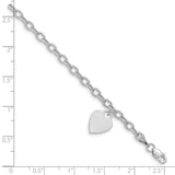 14k White Gold Engravable 14x10mm Solid Dangle Heart Charm and Hollow Chain 7.5 inch Bracelet SF1823