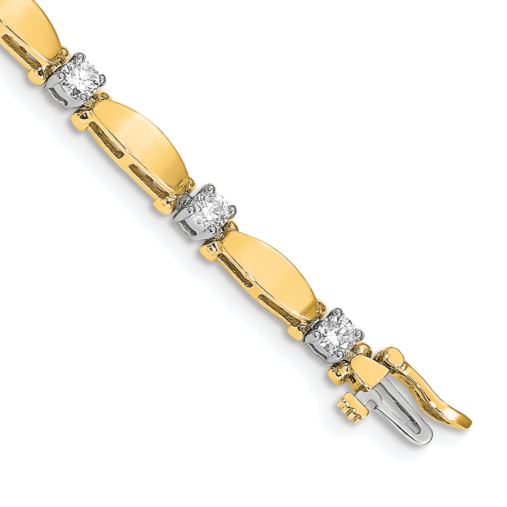 14k Two-tone Complete 1.87 carat Round AA Diamond Curved Bar Link 7 inch Tennis Bracelet X2362AA