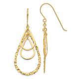 14K Polished and Textured Teardrops Dangle French Hook Earrings TH565