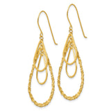14K Polished and Textured Teardrops Dangle French Hook Earrings TH565