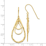 14K Polished and Textured Teardrops Dangle French Hook Earrings TH565