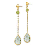 14K Round Peridot/Pear Green Quartz Chain Dangle Post Earrings YE1393