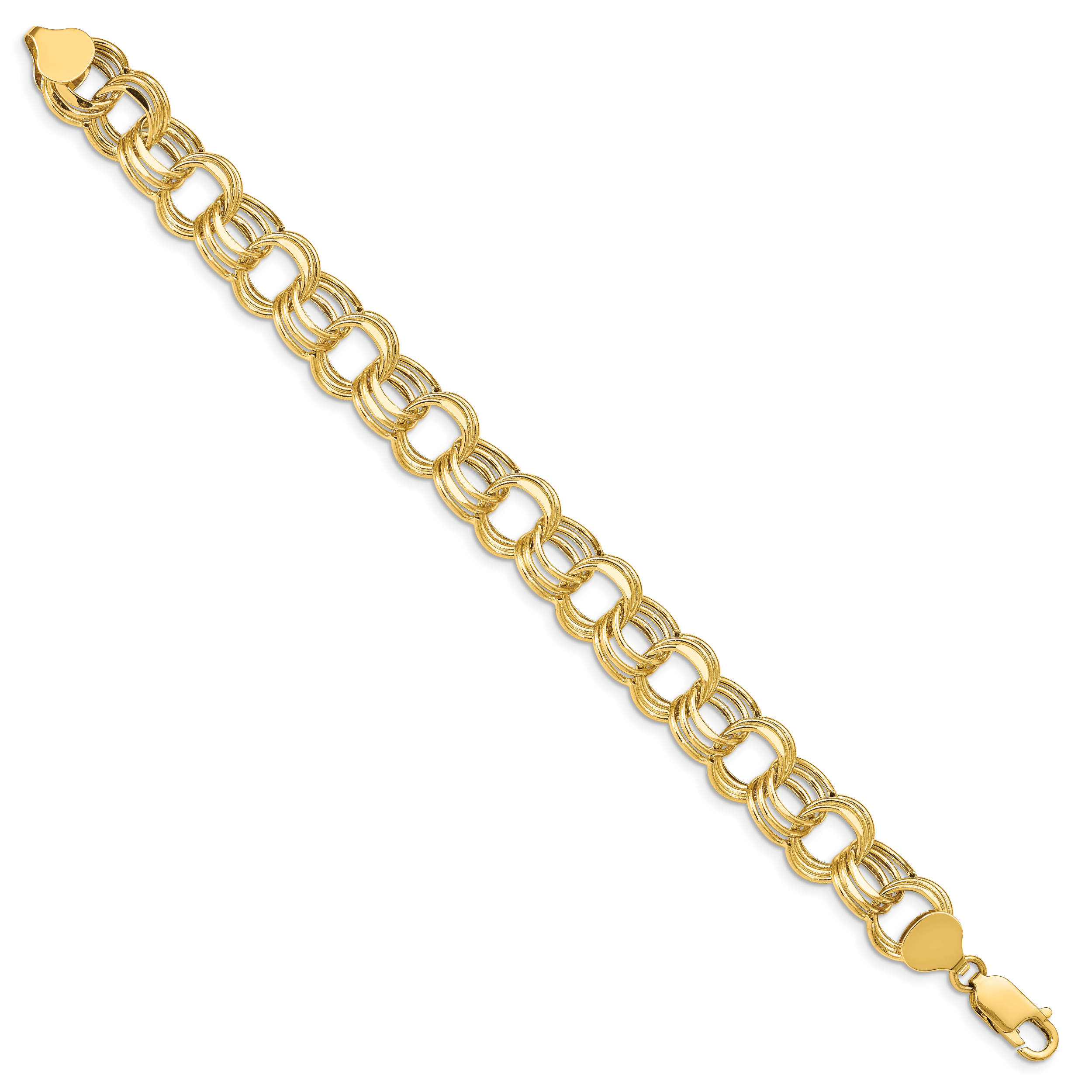 14k 11mm Hollow Triple Link 7 inch Charm Bracelet SST5