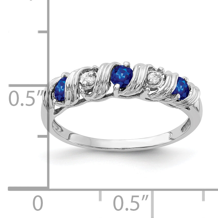14k White Gold 2.75mm Blue Sapphire and VS Diamond Twist Ring Y4719S/VS