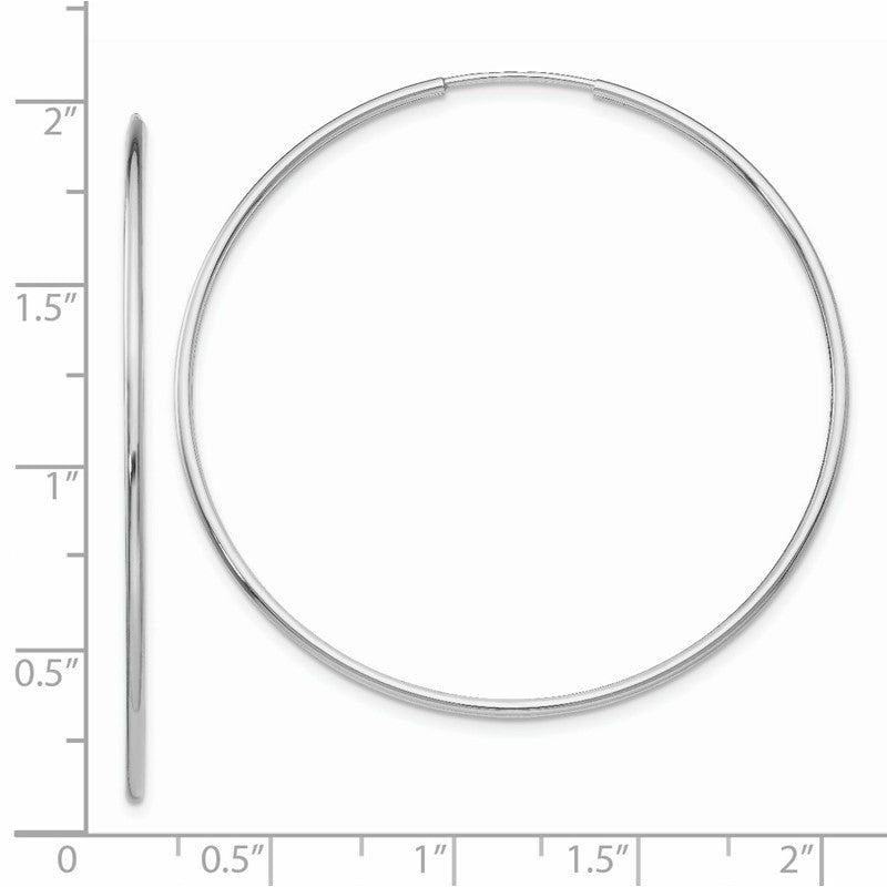 14k White Gold 1.2x46mm Polished Endless Tube Hoop Earrings TF793