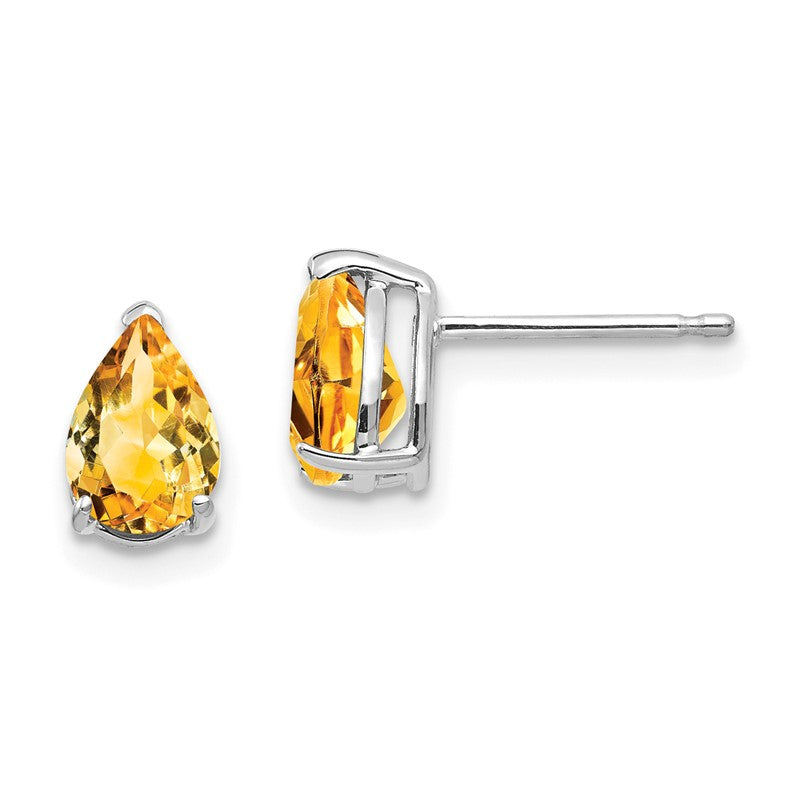 14k White Gold 7x5mm Pear Citrine Post Earrings XE80WCI