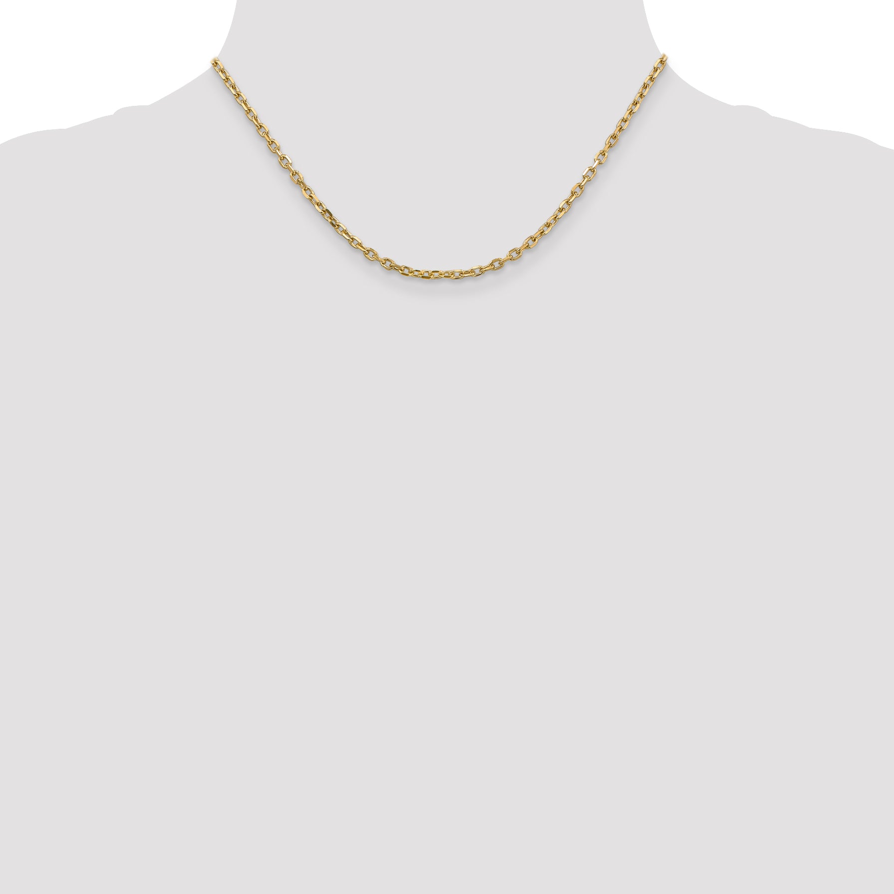 14K 26 inch 3mm Diamond-cut Round Open Link Cable with Lobster Clasp Chain PEN206