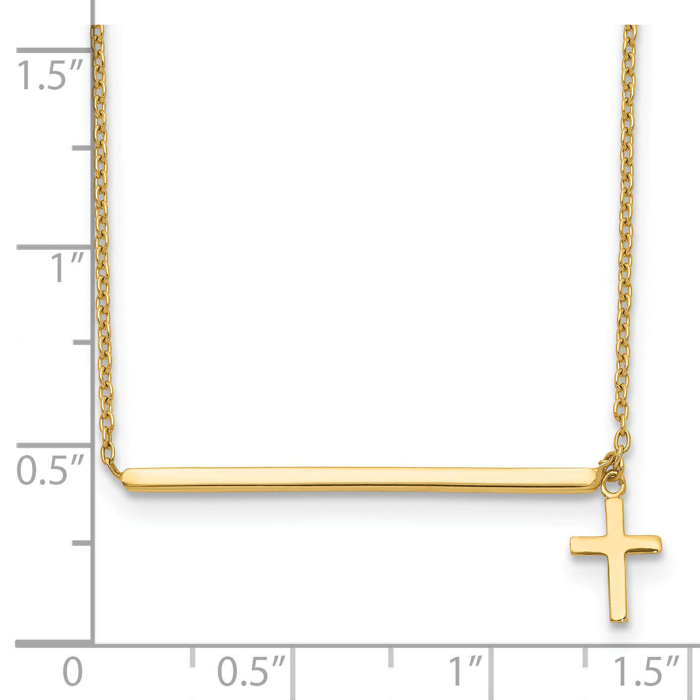 14k Polished Bar with Dangle Cross 13 inch Choker Necklace Plus 2 inch Extender SF2658