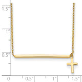 14k Polished Bar with Dangle Cross 13 inch Choker Necklace Plus 2 inch Extender SF2658