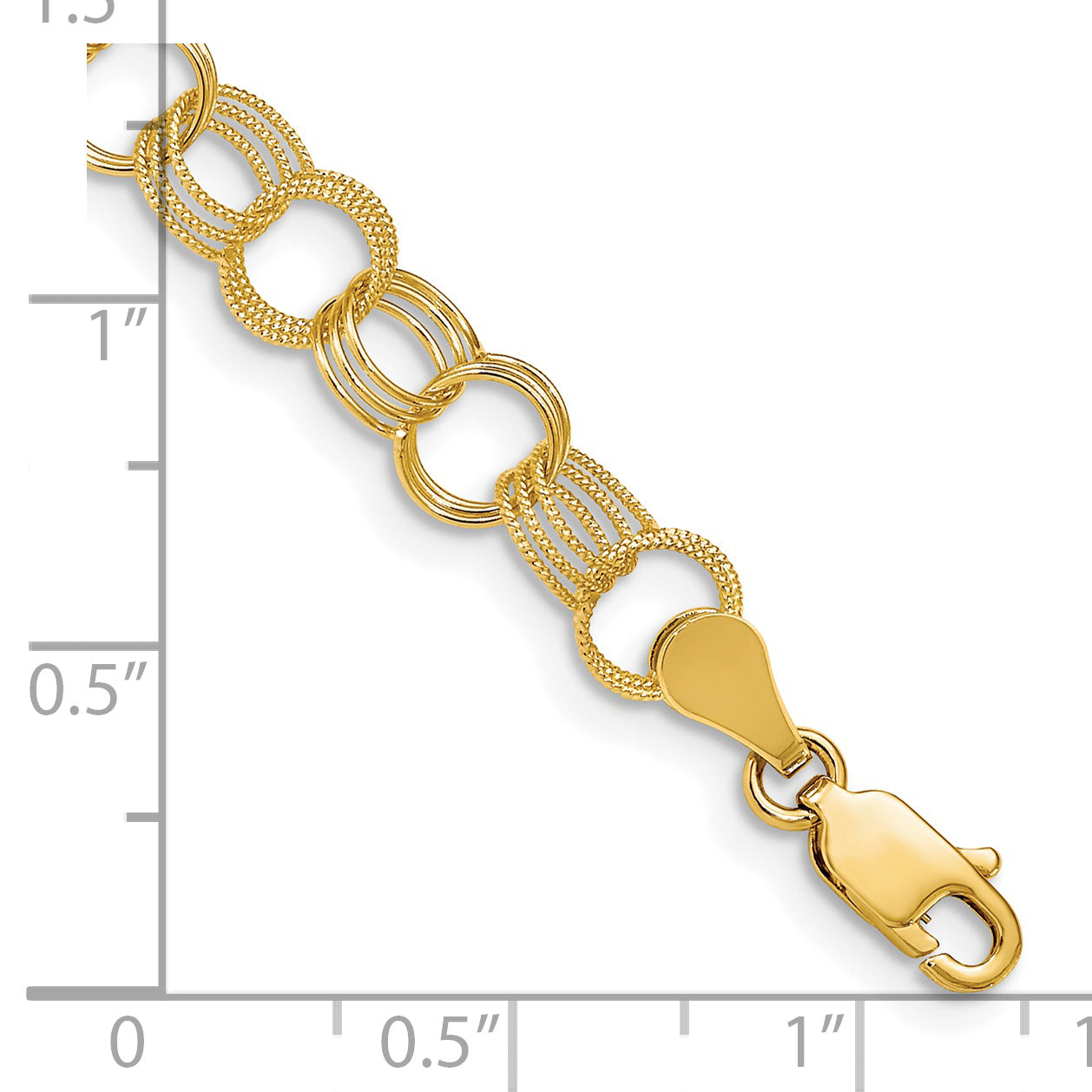 14k 7.5mm Solid Polished and Textured Triple Link 7 inch Charm Bracelet DO532