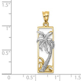 14K Two-tone Palm Tree in Frame Pendant D4525