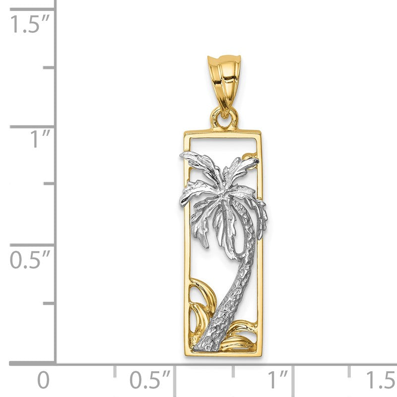 14K Two-tone Palm Tree in Frame Pendant D4525