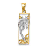 14K Two-tone Palm Tree in Frame Pendant D4525