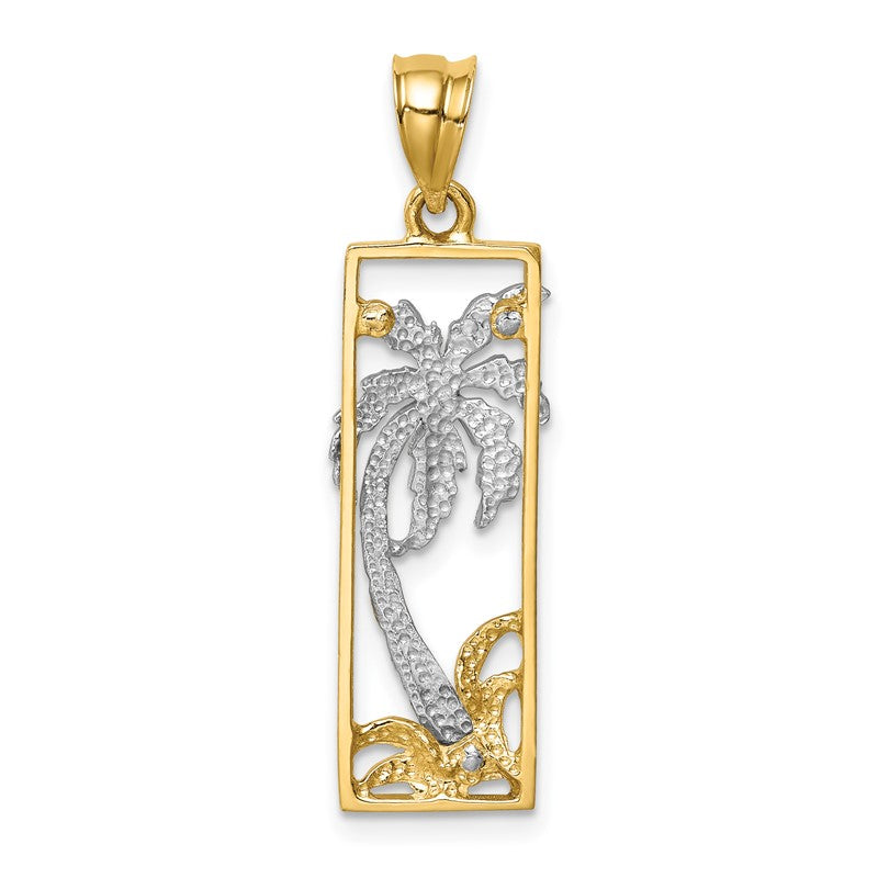 14K Two-tone Palm Tree in Frame Pendant D4525