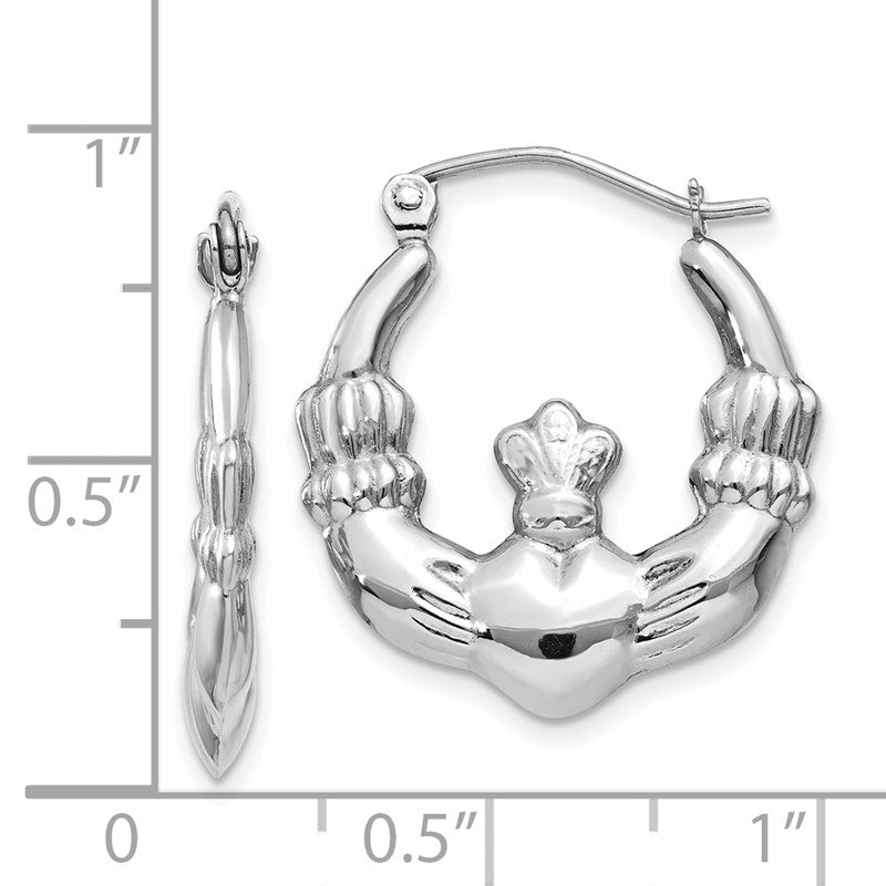 14k White Gold Claddagh Hoop Earrings TC499