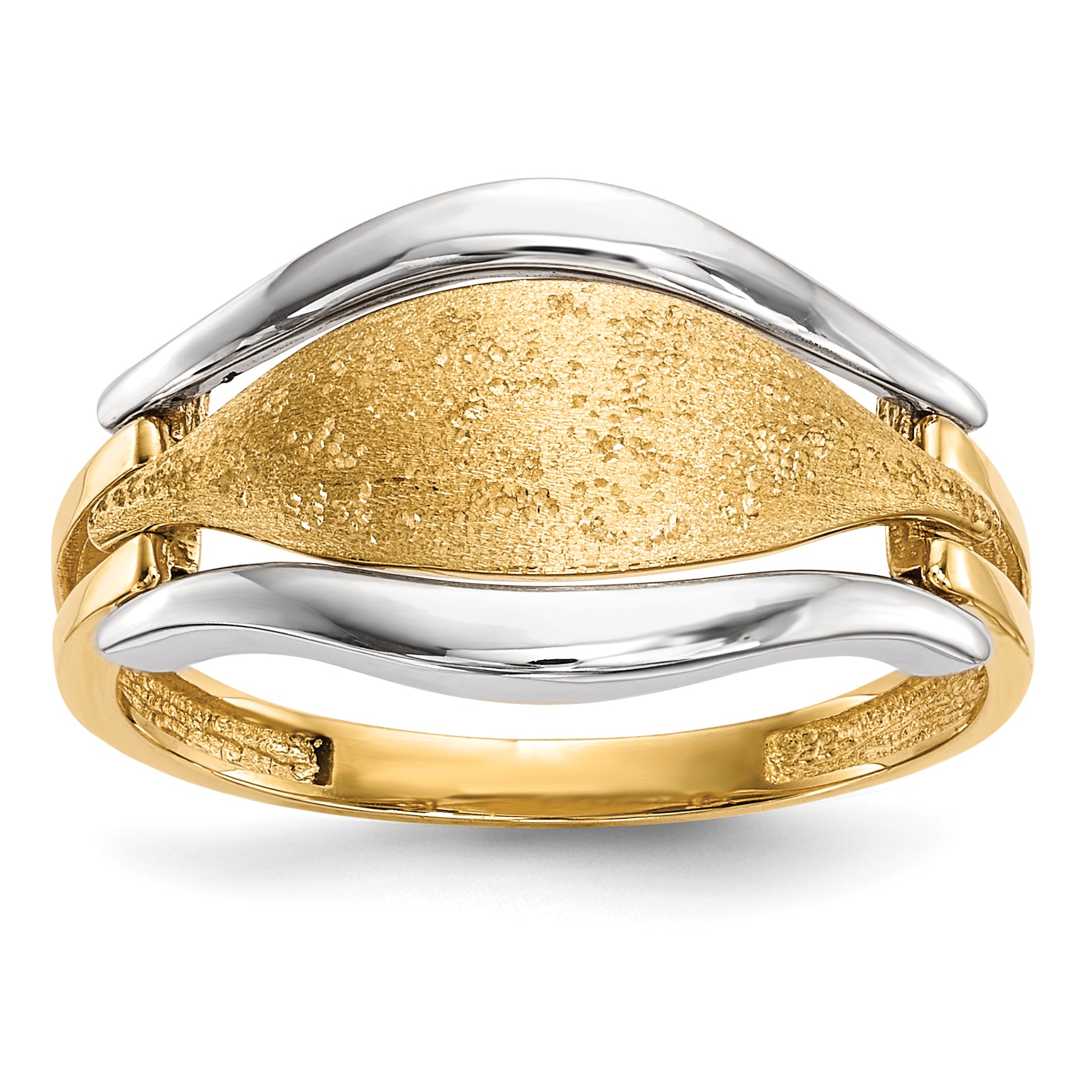14k Two-tone Polished and Textured Curve Ring R575