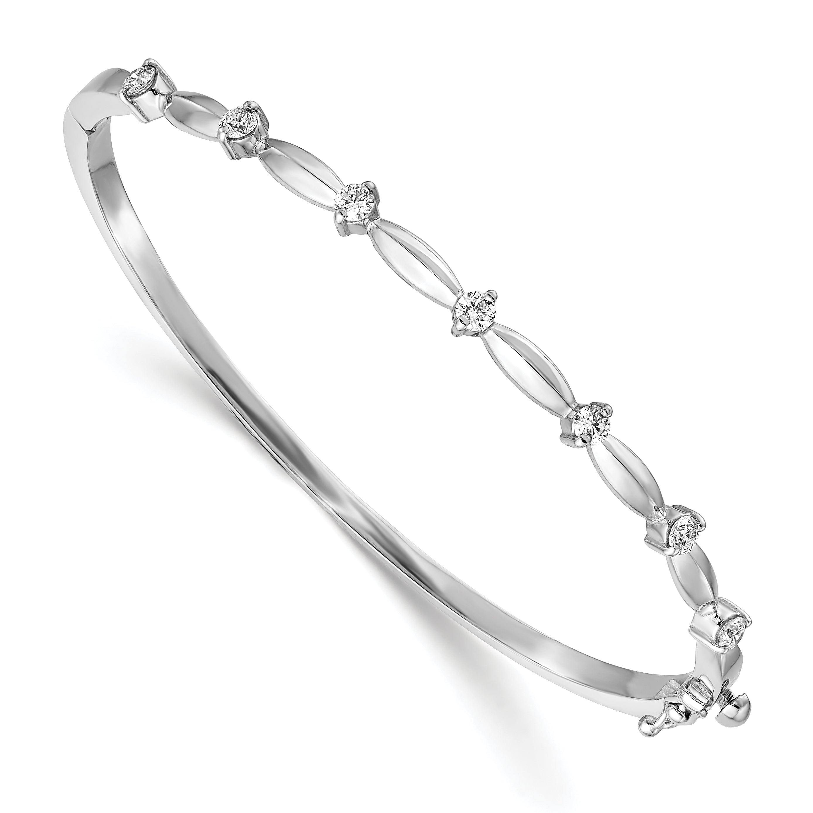 14k Complete 1/2 carat White Gold A Diamond Hinged Oval Bangle Bracelet XB178A