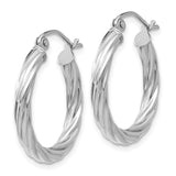 14k White Gold Polished 3.25mm Twisted Hoop Earrings TC375