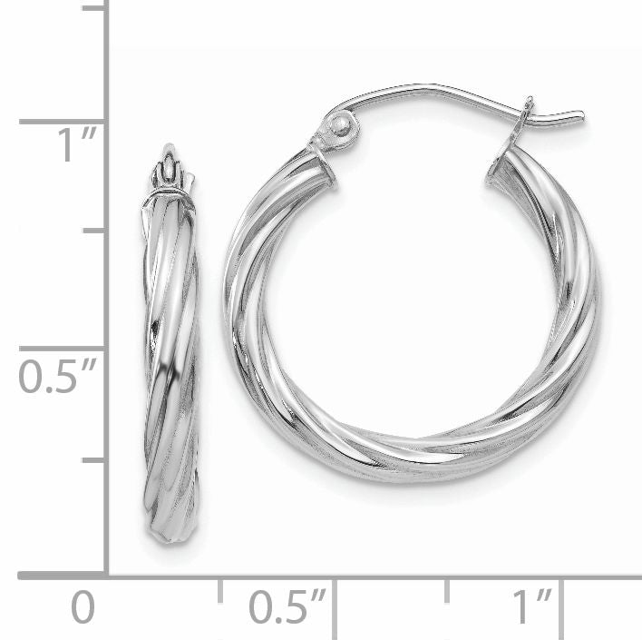14k White Gold Polished 3.25mm Twisted Hoop Earrings TC375