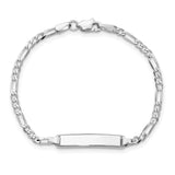 14k White Gold Polished Solid Chain/Solid Plate Figaro Link 20x4.5mm Plate 5.5 inch Baby/Child ID Bracelet FG60IDW
