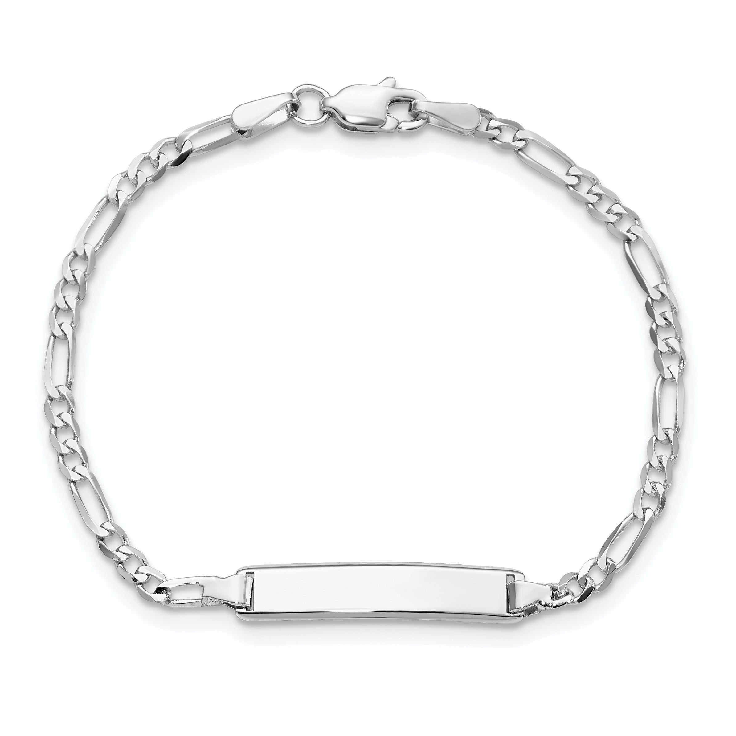 14k White Gold Polished Solid Chain/Solid Plate Figaro Link 20x4.5mm Plate 5.5 inch Baby/Child ID Bracelet FG60IDW