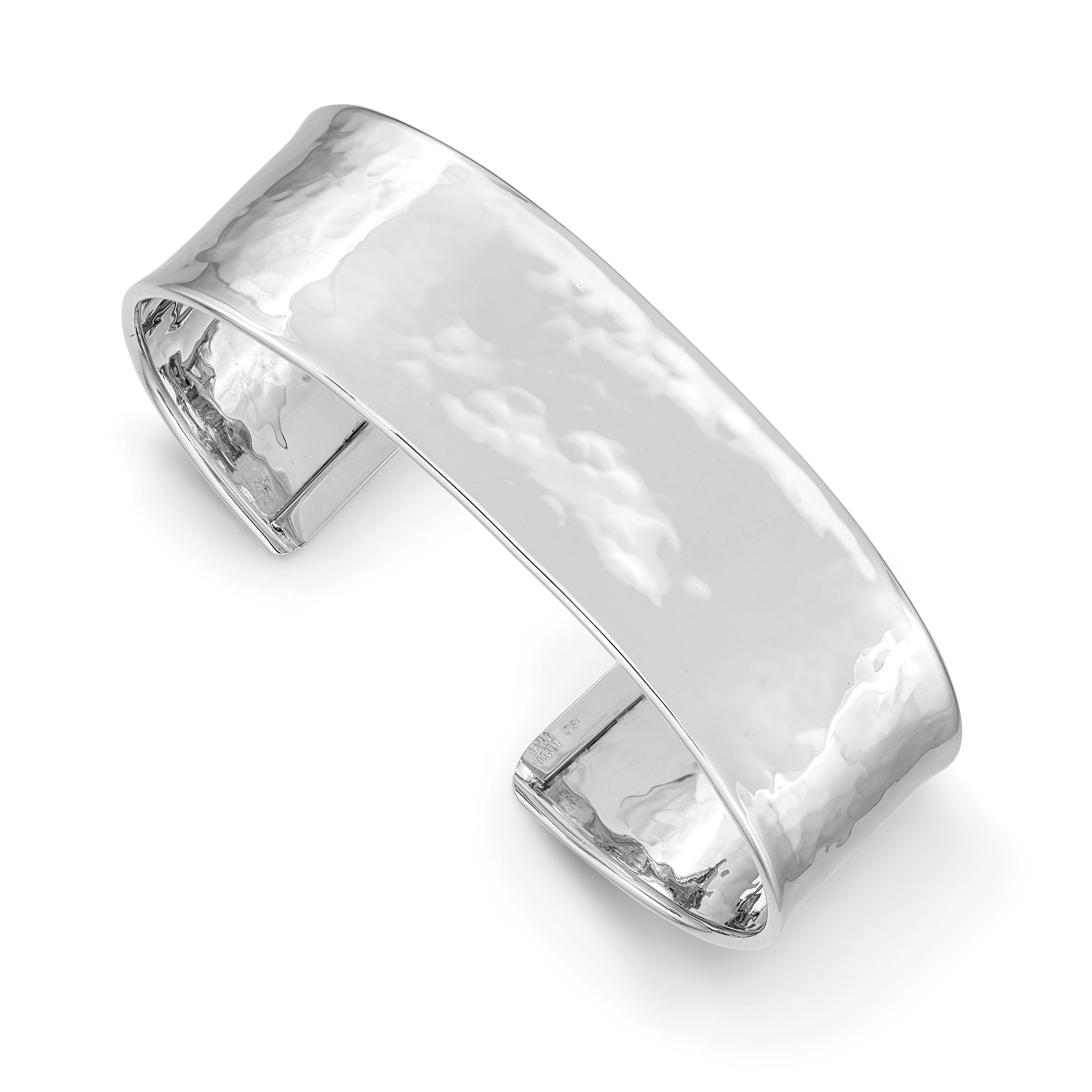 14k White Gold 19mm Hammered Polished Cuff Bangle Bracelet DB564