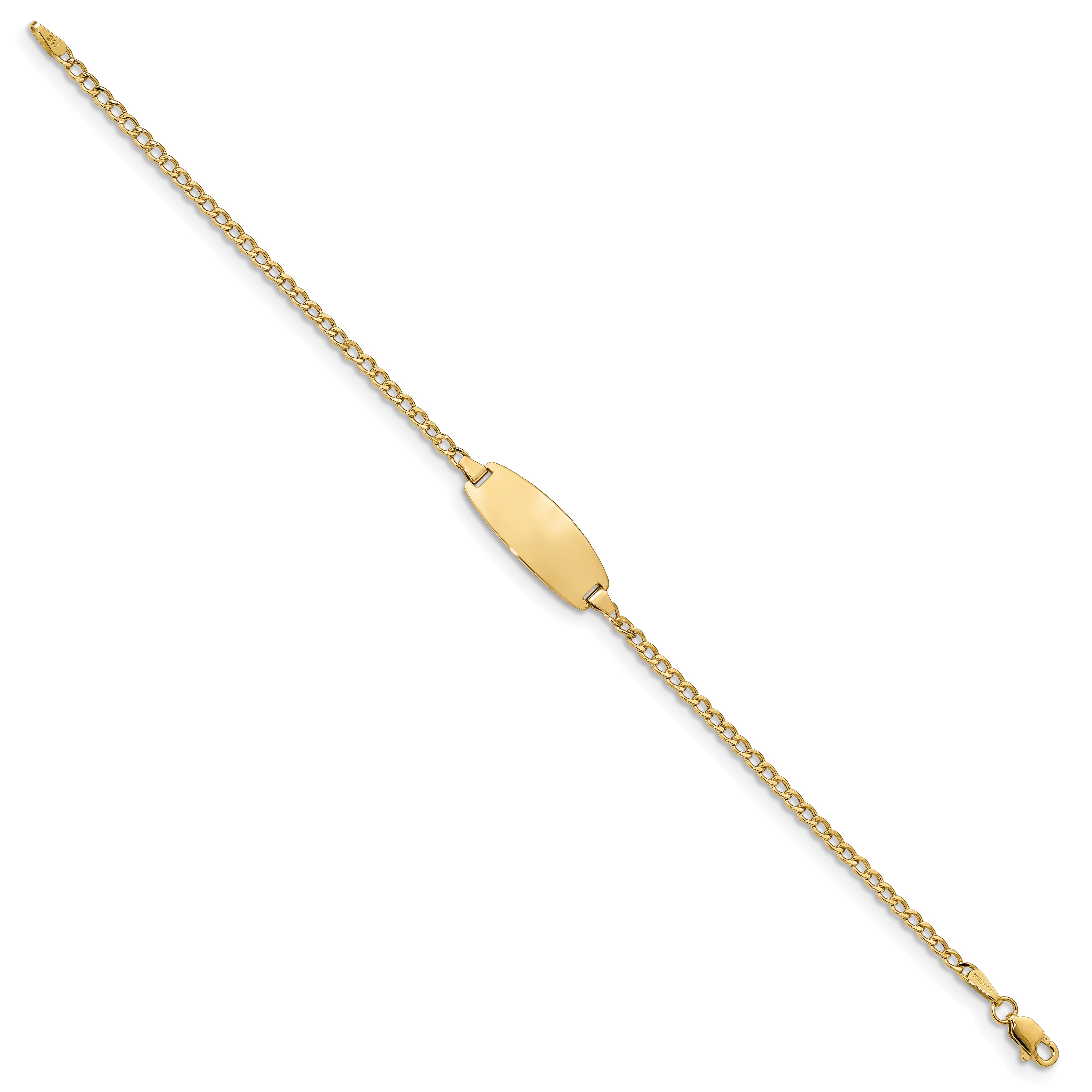 14k Polished Semi-Solid Chain/Solid Plate Curb Link Oval 18.5x8.5mm Plate 5.5 inch Baby/Child ID Bracelet DCID144
