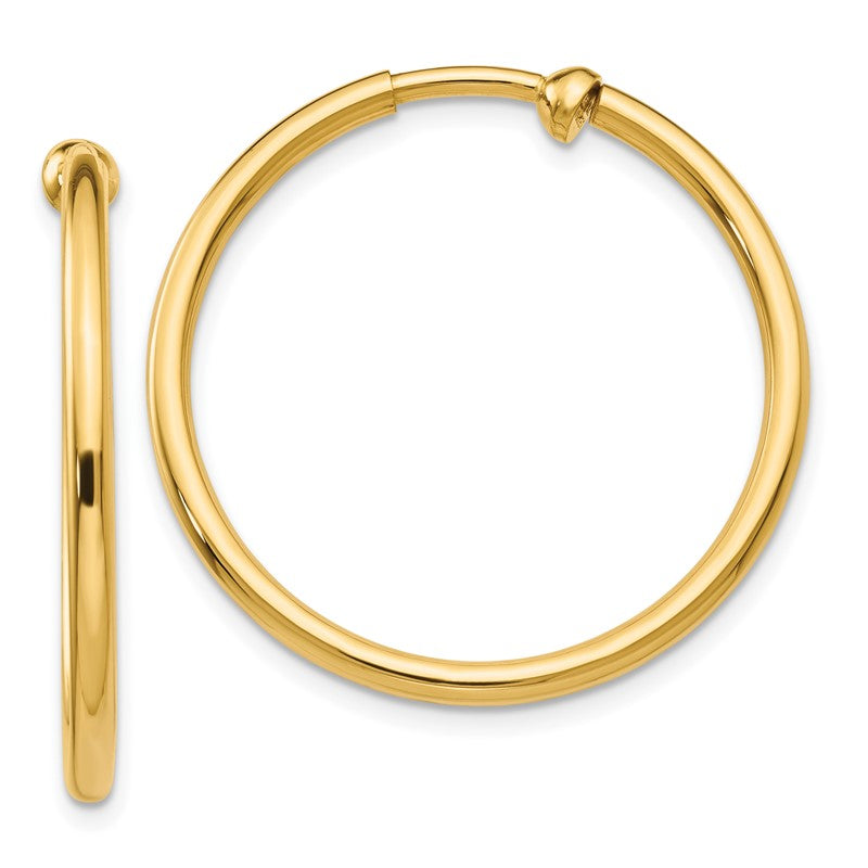 14k 2x25mm Polished Tube Hoop Non-pierced Earrings X95