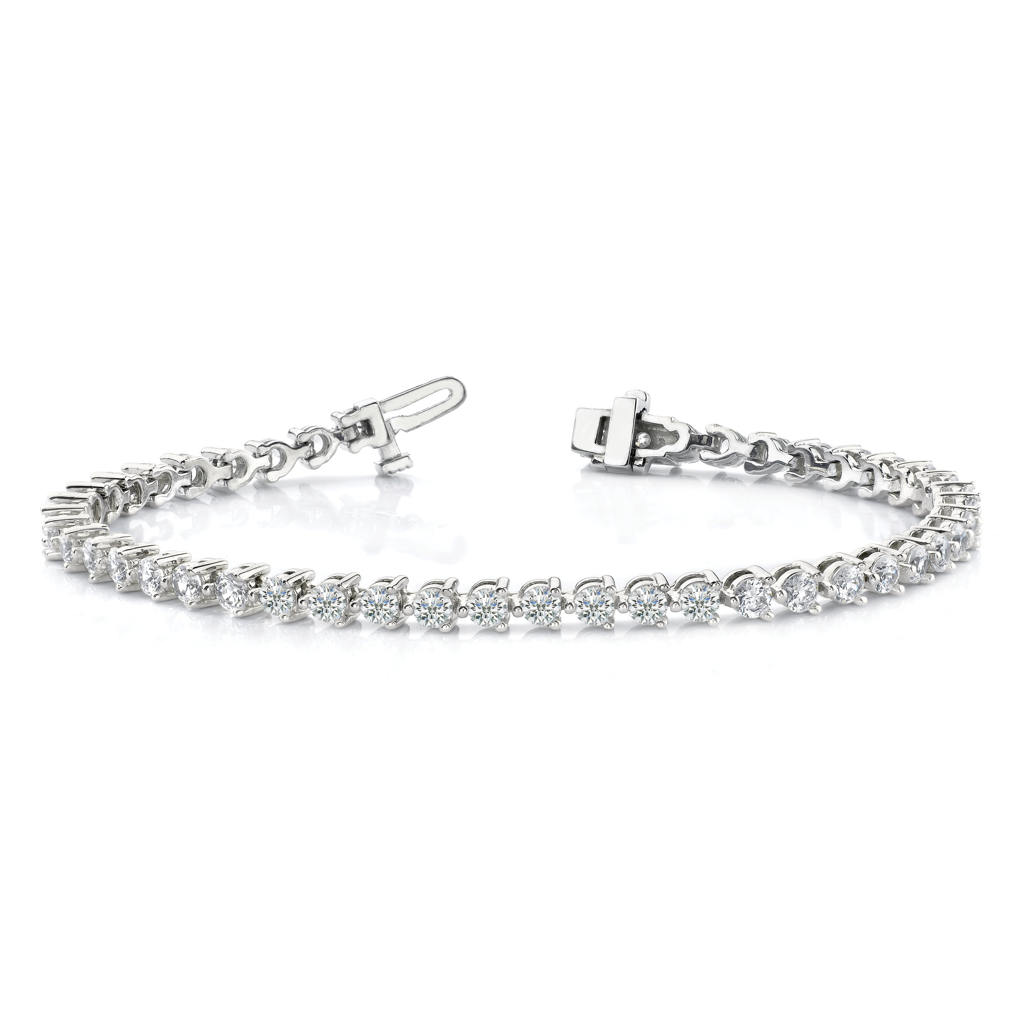 14k White Gold Complete 4.3 carat Round AA Diamond 3-prong 7 inch Tennis Bracelet X2839WAA
