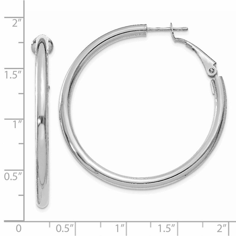 14k White Gold 3x41mm Polished Round Omega Back Tube Hoop Earrings PRE224W