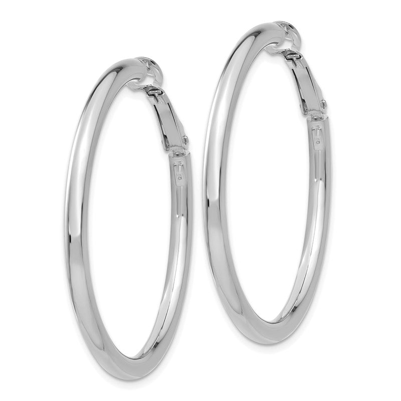 14k White Gold 3x41mm Polished Round Omega Back Tube Hoop Earrings PRE224W