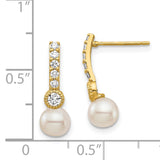 14K 6mm White Semi-round Freshwater Cultured Pearl CZ Post Drop Earrings XF692E